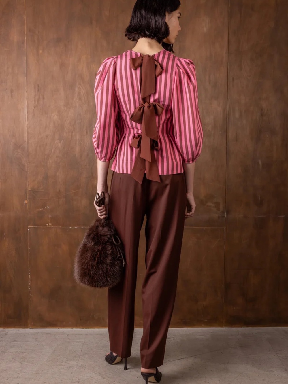 LuLu and M Vivere Ada Striped Organza Top - Pink/Brown, 4 6 12